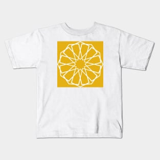 White Islamic Geometric Pattern Stars on Yellow Background Kids T-Shirt